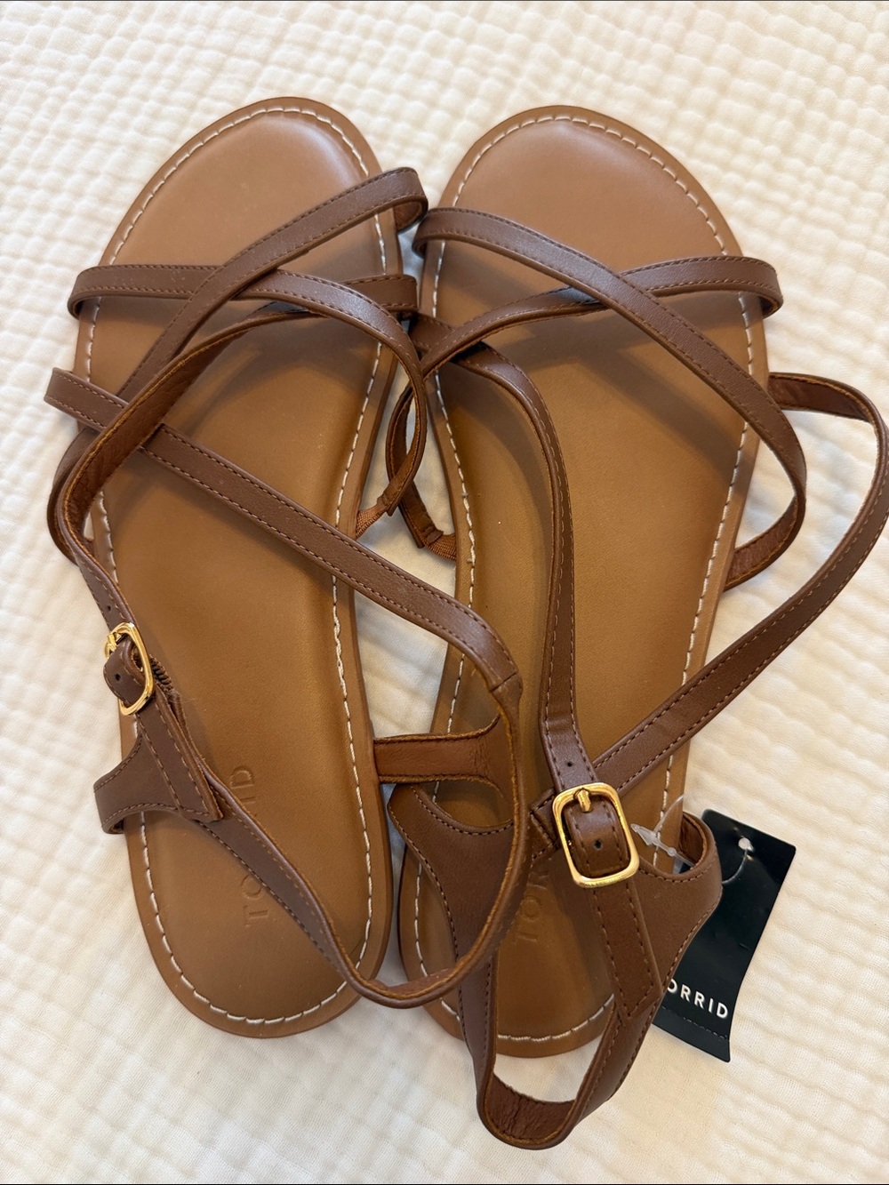 Torrid luggage Brown Strappy Sandals with Gold Buckles